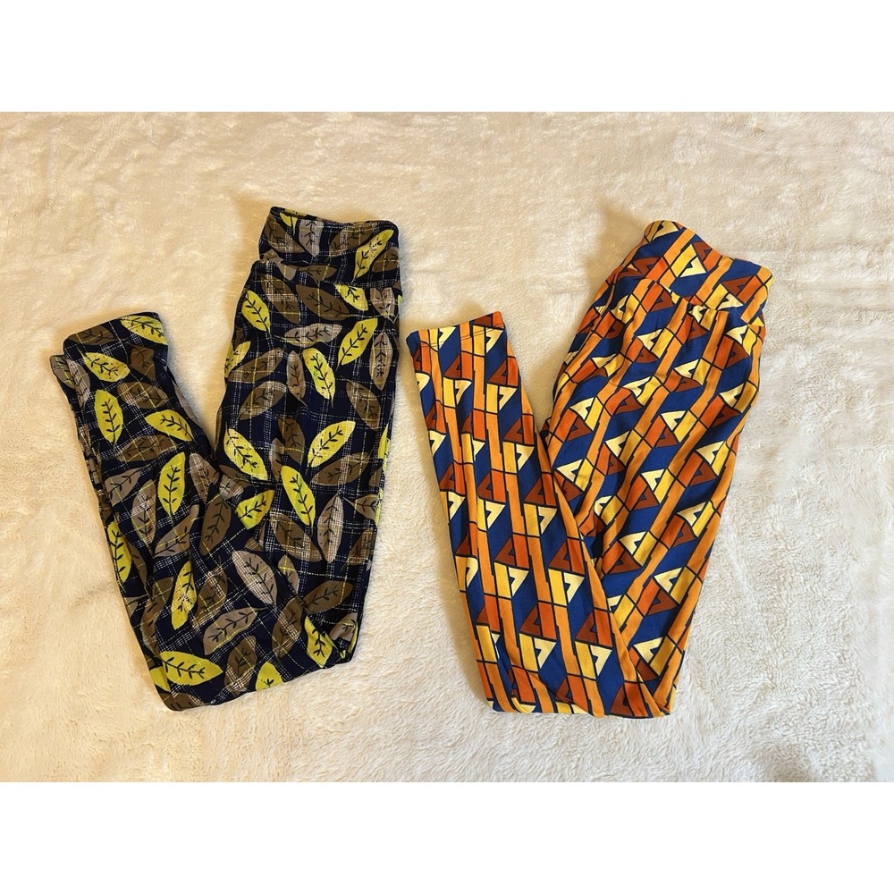 2 Lularoe Leggings OS Deadstock Abstract Leaves, And Stained Glass